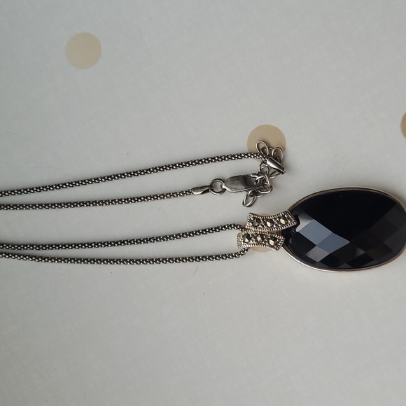 Vintage 925 italy Black Crystal necklace 20" drop - Picture 2 of 9